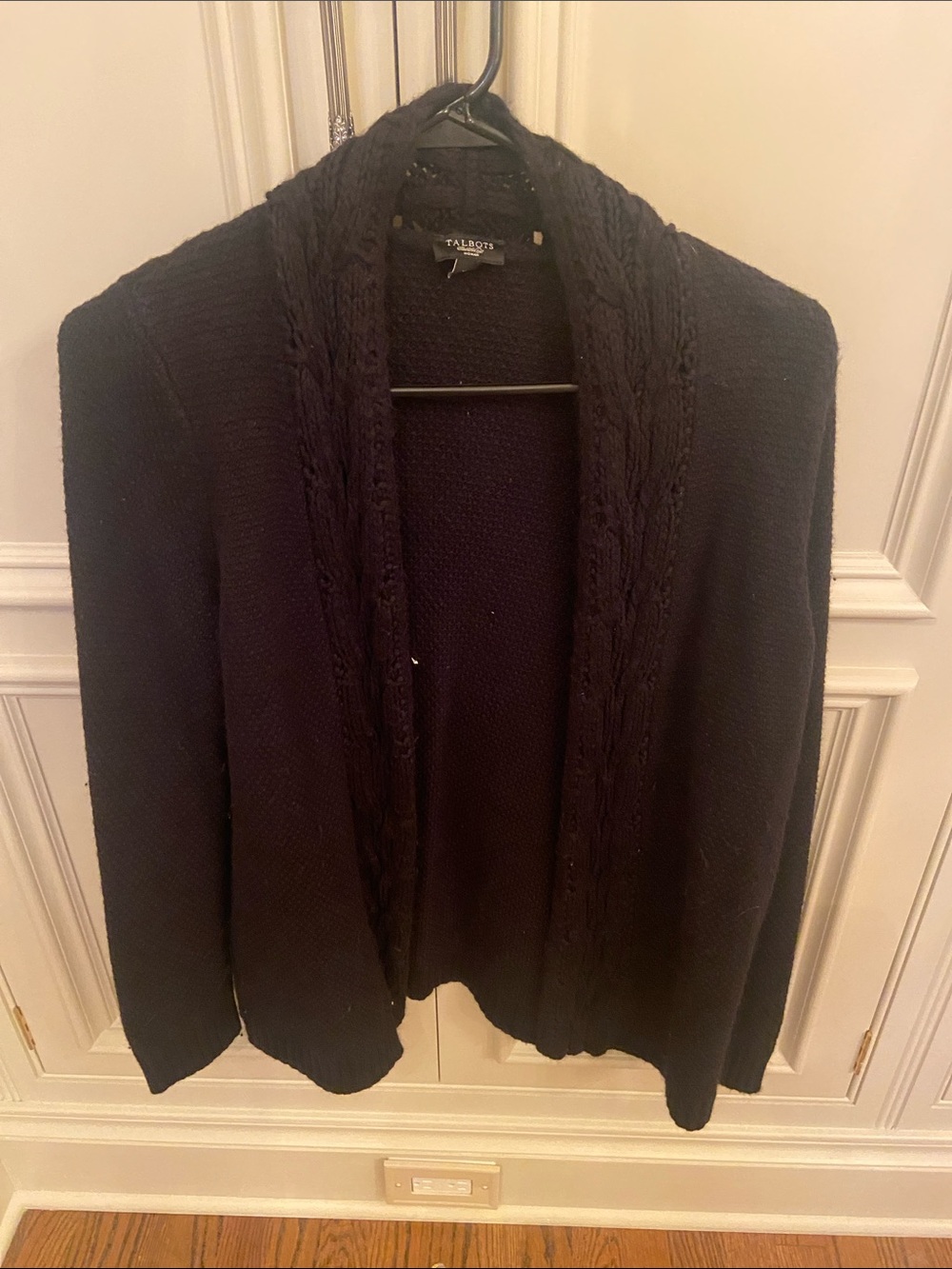 Talbots Black Cable-Trim Open Cardigan